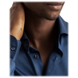 Viola Milano - Solid Cotton Stretch Cut-Away Collar Dress Shirt - Navy Blue - Handmade in Italy - Luxury Exclusive Collection