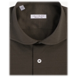 Viola Milano - Solid Cotton Stretch Cut-Away Collar Dress Shirt - Olive Green - Handmade in Italy - Luxury Exclusive Collection