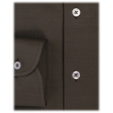 Viola Milano - Solid Cotton Stretch Cut-Away Collar Dress Shirt - Olive Green - Handmade in Italy - Luxury Exclusive Collection