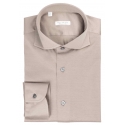 Viola Milano - Solid Cotton Stretch Cut-Away Collar Dress Shirt - Taupe - Handmade in Italy - Luxury Exclusive Collection
