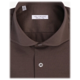 Viola Milano - Solid Cotton Stretch Cut-Away Collar Dress Shirt - Taupe Brown - Handmade in Italy - Luxury Exclusive Collection