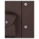 Viola Milano - Solid Cotton Stretch Cut-Away Collar Dress Shirt - Taupe Brown - Handmade in Italy - Luxury Exclusive Collection