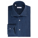Viola Milano - Solid Denim Cut Away Collar Dress Shirt - Handmade in Italy - Luxury Exclusive Collection