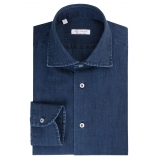 Viola Milano - Solid Denim Cut Away Collar Dress Shirt - Handmade in Italy - Luxury Exclusive Collection