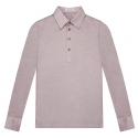 Viola Milano - Solid Long Sleeve Cotton Stretch Polo - Beige Melange - Handmade in Italy - Luxury Exclusive Collection