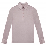 Viola Milano - Solid Long Sleeve Cotton Stretch Polo - Beige Melange - Handmade in Italy - Luxury Exclusive Collection