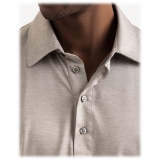 Viola Milano - Solid Long Sleeve Cotton Stretch Polo - Beige Melange - Handmade in Italy - Luxury Exclusive Collection