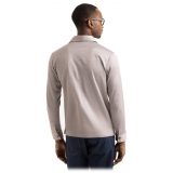 Viola Milano - Solid Long Sleeve Cotton Stretch Polo - Beige Melange - Handmade in Italy - Luxury Exclusive Collection