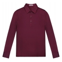 Viola Milano - Solid Long Sleeve Cotton Stretch Polo - Bordeaux - Handmade in Italy - Luxury Exclusive Collection