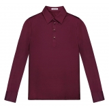 Viola Milano - Solid Long Sleeve Cotton Stretch Polo - Bordeaux - Handmade in Italy - Luxury Exclusive Collection