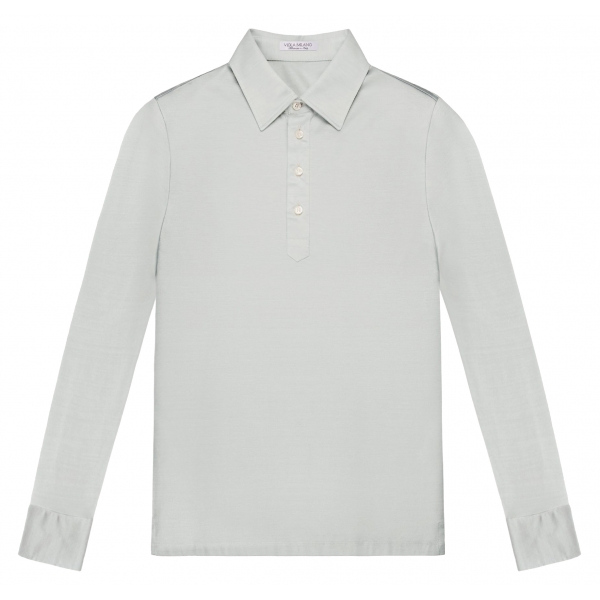 Viola Milano - Polo Elasticizzata in Cotone a Maniche Lunghe - Mentolo Chiaro - Handmade in Italy - Luxury Exclusive Collection