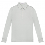 Viola Milano - Polo Elasticizzata in Cotone a Maniche Lunghe - Mentolo Chiaro - Handmade in Italy - Luxury Exclusive Collection