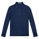 Viola Milano - Polo Elasticizzata in Cotone a Maniche Lunghe - Blu Navy - Handmade in Italy - Luxury Exclusive Collection