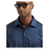 Viola Milano - Solid Long Sleeve Cotton Stretch Polo - Navy Blue - Handmade in Italy - Luxury Exclusive Collection