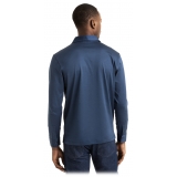 Viola Milano - Solid Long Sleeve Cotton Stretch Polo - Navy Blue - Handmade in Italy - Luxury Exclusive Collection
