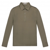 Viola Milano - Solid Long Sleeve Cotton Stretch Polo - Olive Green - Handmade in Italy - Luxury Exclusive Collection