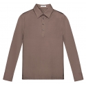 Viola Milano - Solid Long Sleeve Cotton Stretch Polo - Taupe Brown - Handmade in Italy - Luxury Exclusive Collection