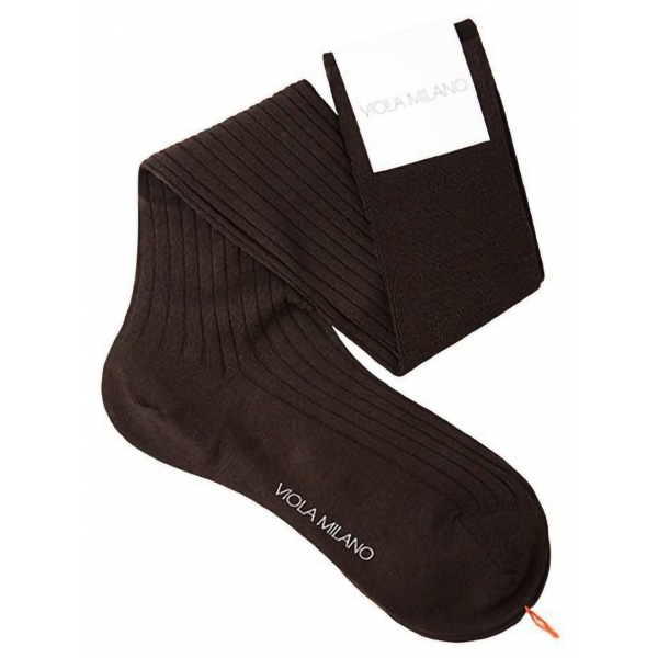Viola Milano - Solid Over-The-Calf Pure Virgin Wool Socks - Brown - Handmade in Italy - Luxury Exclusive Collection