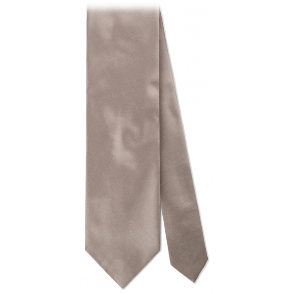 Viola Milano - Cravatta in Seta Satinata con Cucitura a Vista - Sabbia - Handmade in Italy - Luxury Exclusive Collection