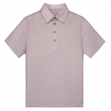 Viola Milano - Solid Short Sleeve Cotton Stretch Polo - Beige Melange - Handmade in Italy - Luxury Exclusive Collection