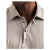 Viola Milano - Solid Short Sleeve Cotton Stretch Polo - Beige Melange - Handmade in Italy - Luxury Exclusive Collection