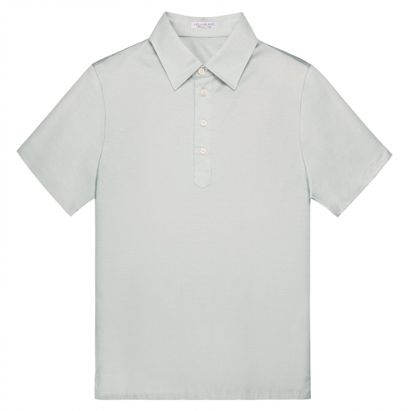 Viola Milano - Solid Short Sleeve Cotton Stretch Polo - Light Menthol - Handmade in Italy - Luxury Exclusive Collection