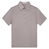 Viola Milano - Solid Short Sleeve Cotton Stretch Polo - Taupe Melange - Handmade in Italy - Luxury Exclusive Collection