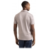 Viola Milano - Solid Short Sleeve Cotton Stretch Polo - Taupe Melange - Handmade in Italy - Luxury Exclusive Collection