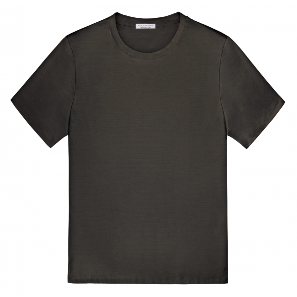 Viola Milano - Solid Short Sleeve Cotton Stretch T-Shirt - Army Green - Handmade in Italy - Luxury Exclusive Collection