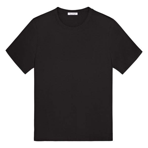 Viola Milano - Solid Short Sleeve Cotton Stretch T-Shirt - Black - Handmade in Italy - Luxury Exclusive Collection