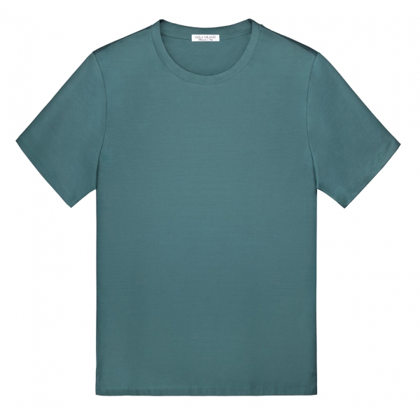 Viola Milano - Solid Short Sleeve Cotton Stretch T-Shirt - Charcoal Taupe - Handmade in Italy - Luxury Exclusive Collection