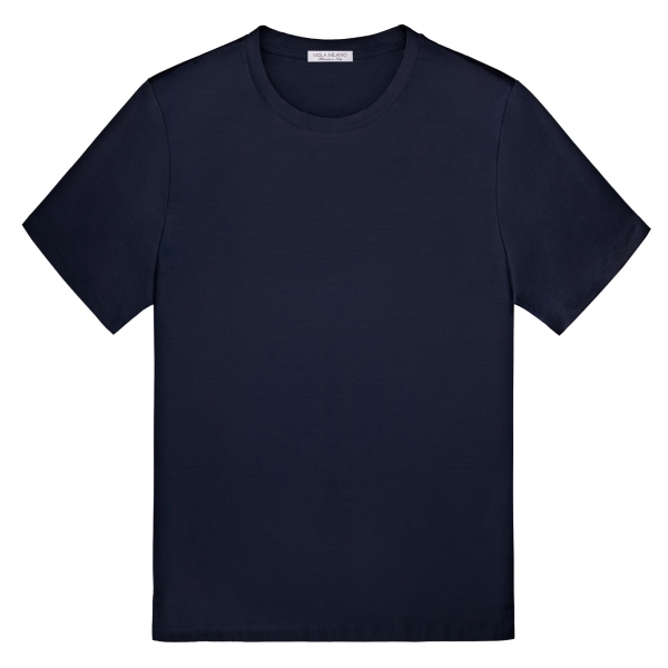 Viola Milano - Solid Short Sleeve Cotton Stretch T-Shirt - Navy - Handmade in Italy - Luxury Exclusive Collection
