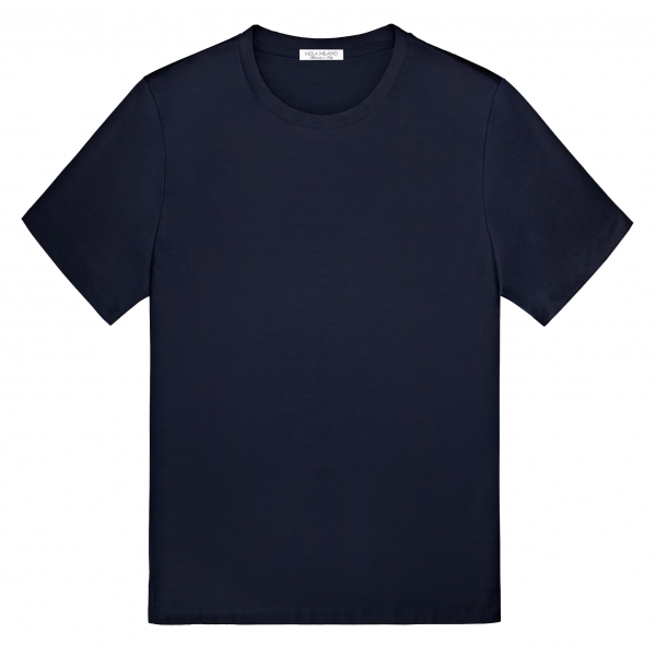 Viola Milano - Solid Short Sleeve Cotton Stretch T-Shirt - Navy - Handmade in Italy - Luxury Exclusive Collection