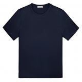 Viola Milano - Solid Short Sleeve Cotton Stretch T-Shirt - Navy - Handmade in Italy - Luxury Exclusive Collection