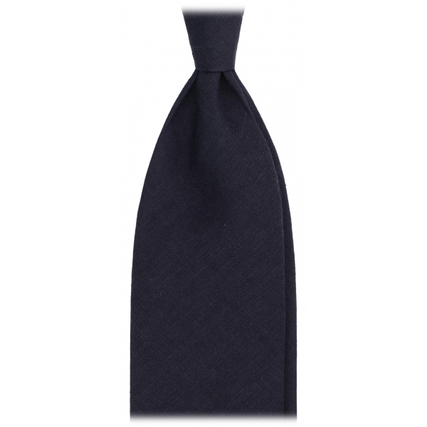Viola Milano - Cravatta in Lino Tinta Unita Senza Bordi - Navy - Handmade in Italy - Luxury Exclusive Collection