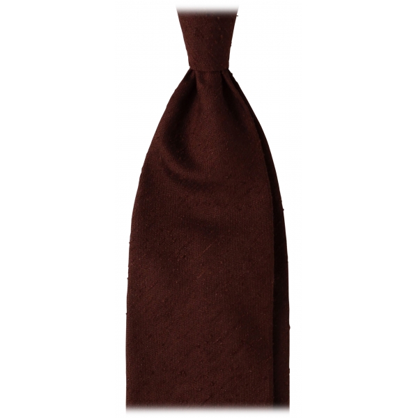 Viola Milano - Cravatta in Tessuto Solido 100% Shantung - Marrone - Handmade in Italy - Luxury Exclusive Collection