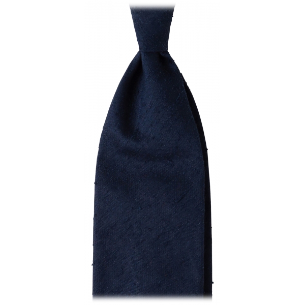 Viola Milano - Cravatta in Tessuto Solido 100% Shantung - Navy - Handmade in Italy - Luxury Exclusive Collection