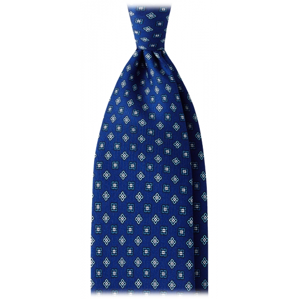 Viola Milano - Cravatta in Seta con Motivo Floreale Quadrato - Blu Mix - Handmade in Italy - Luxury Exclusive Collection