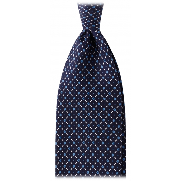 Viola Milano - Cravatta in Seta con Motivo Floreale Quadrato - Navy/Blu - Handmade in Italy - Luxury Exclusive Collection