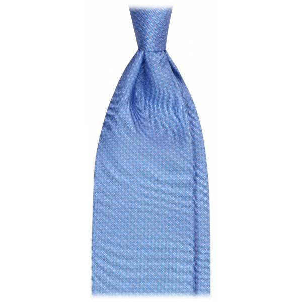 Viola Milano - Cravatta in Seta Italiana Motivo e Cucitura a Vista - Azzurro - Handmade in Italy - Luxury Exclusive Collection