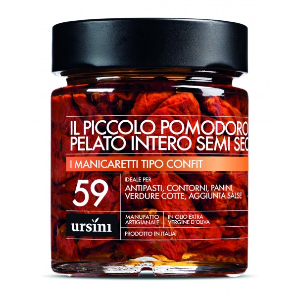 Ursini -  Il Piccolo Pomodoro Pelato Intero Semi Secco - 59 - Tipo Confit - Manicaretti - Olio Extravergine di Oliva Italiano