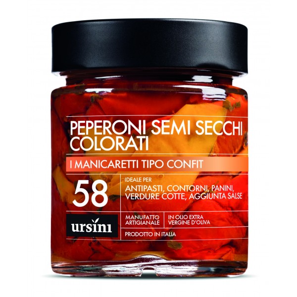 Ursini - Peperoni Semi Secchi Colorati - 58 - Tipo Confit - Manicaretti - Olio Extravergine di Oliva Italiano