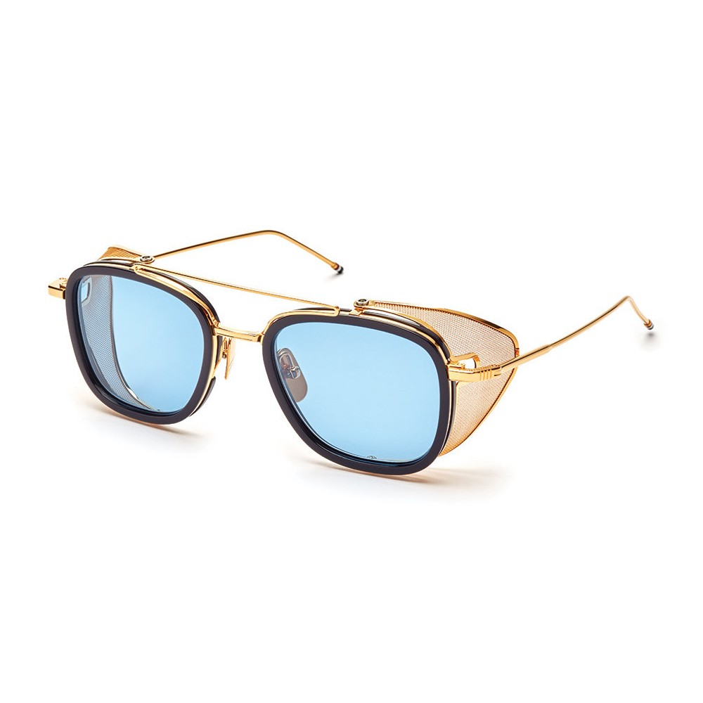 lån lysere Kan ikke lide Thom Browne - Navy & Gold Mesh Side Sunglasses - Thom Browne Eyewear -  Avvenice