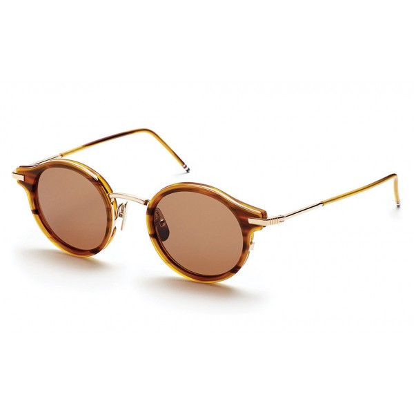 Thom Browne - Round Walnut & 12K Gold Sunglasses - Thom Browne Eyewear