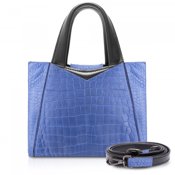 Ammoment - Vesper Bag Large in Crocodile - Navy - Luxury High Quality Leather Bag