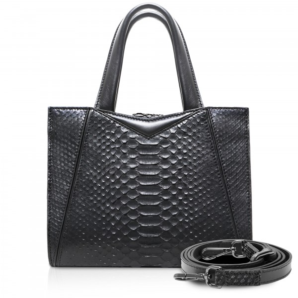 Ammoment - Vesper Bag Large in Python - Black - Luxury High Quality Leather Bag