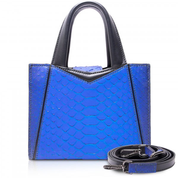 Ammoment - Vesper Bag Large in Pitone - Blu Petalo - Borsa in Pelle di Alta Qualità Luxury