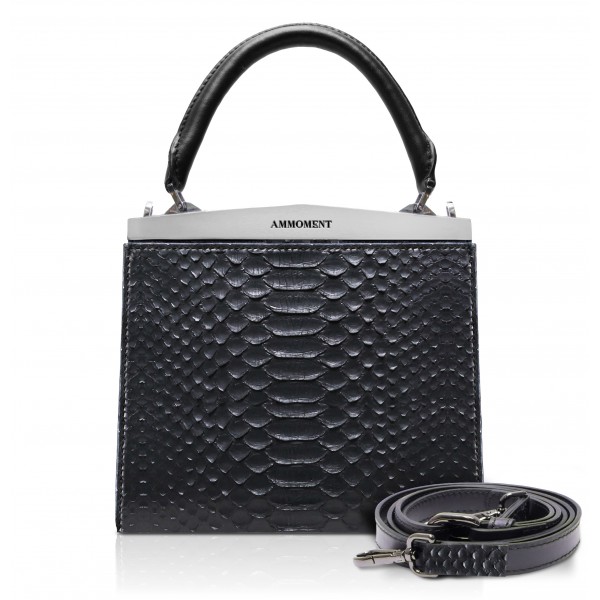 Ammoment - Jena Handbag Small in Pitone - Nero - Borsa in Pelle di Alta Qualità Luxury