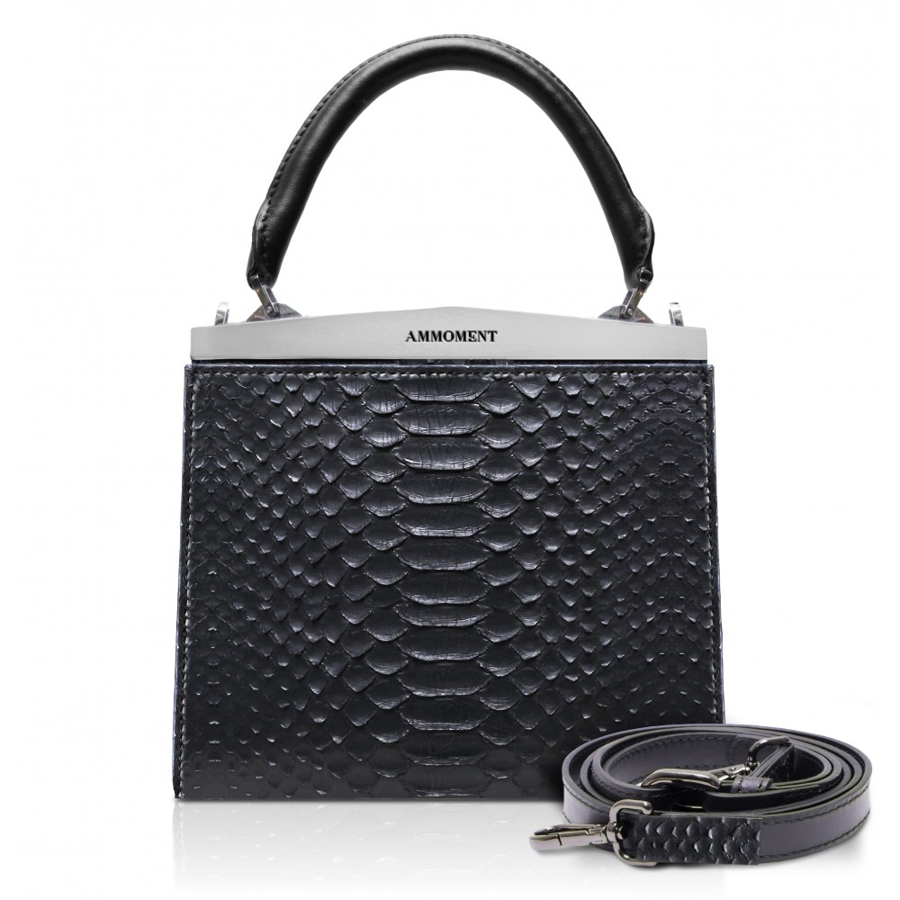 Women's Leather Python Bag Black and White Leather Bag 