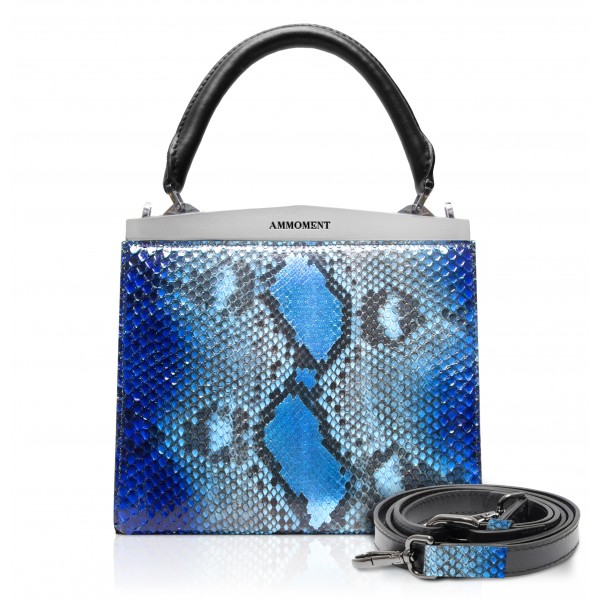 Ammoment - Jena Handbag Small in Pitone - Alien Blu - Borsa in Pelle di Alta Qualità Luxury